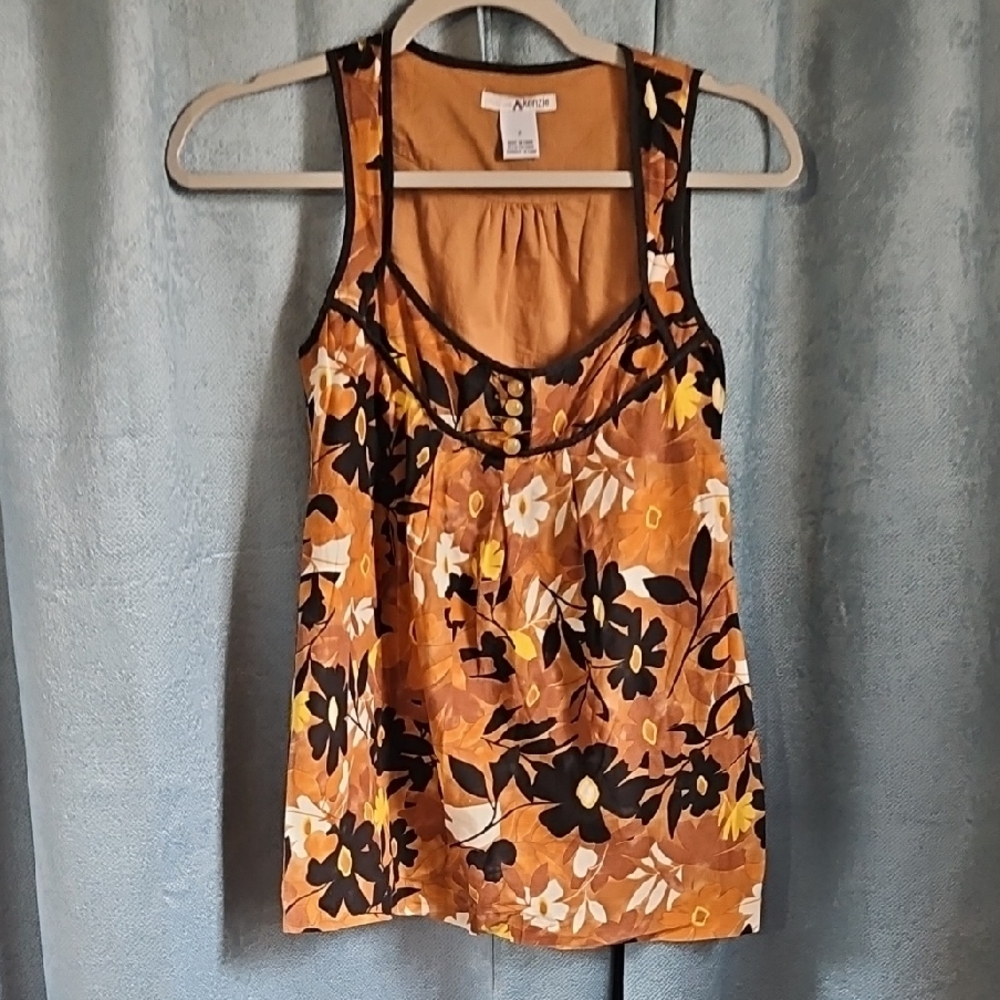 Kenzie Buttoned Orange Black Sleeveless Tank Top